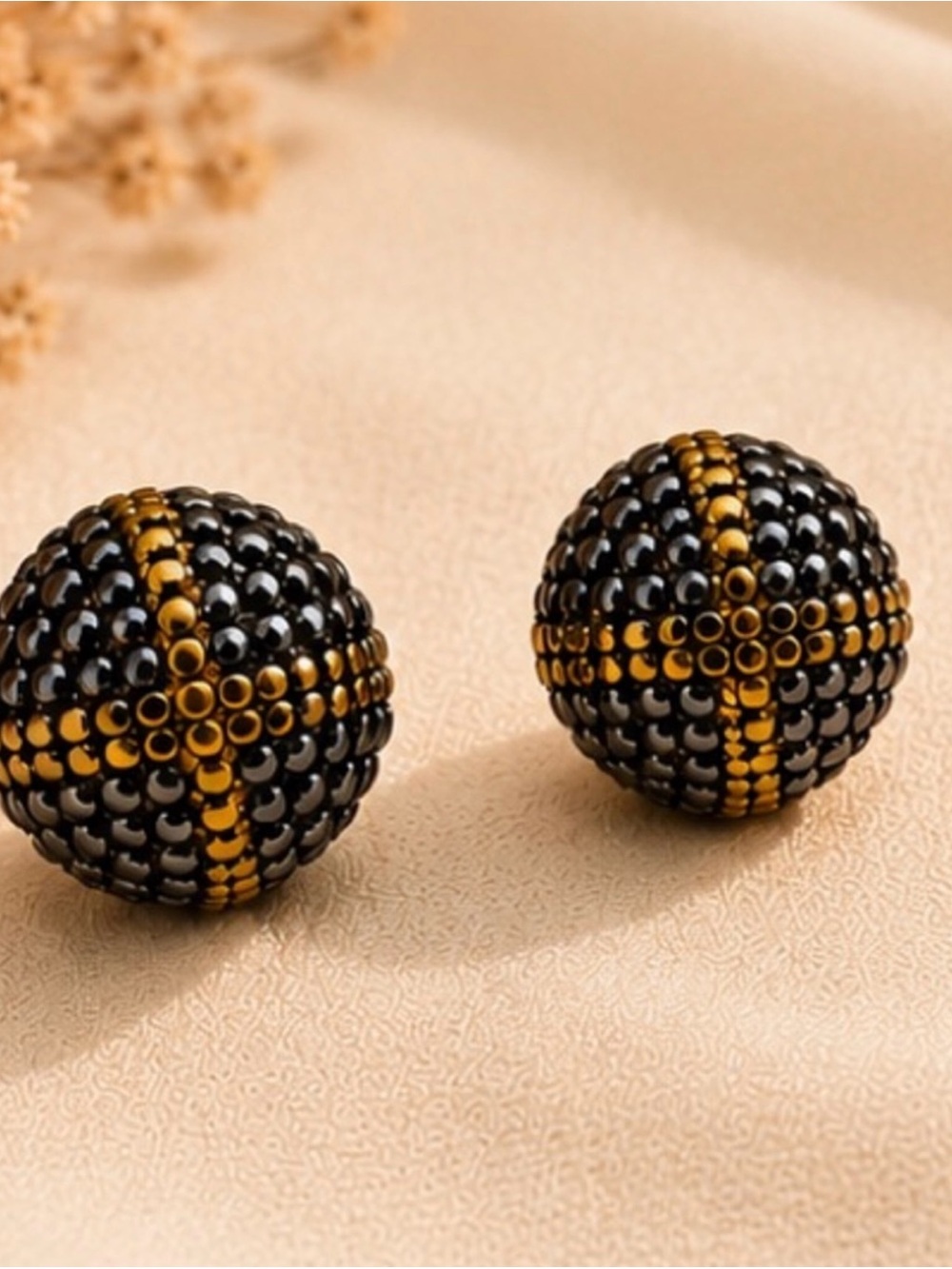 Designer Inspired Gold and Black Sphere Stud Earrings